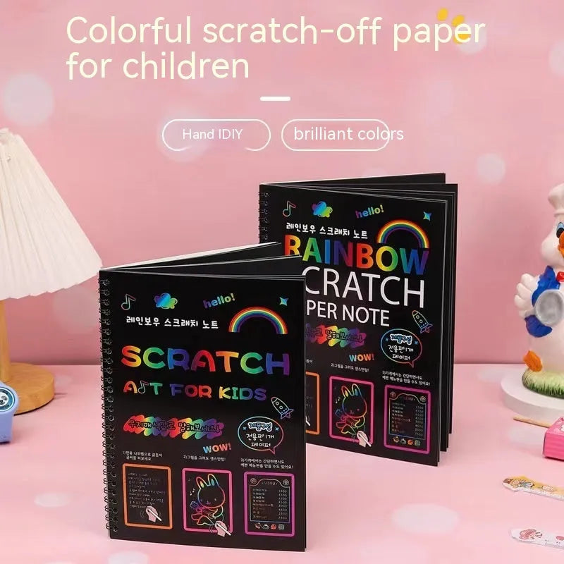 Large children's scratch art paper for DIY creative painting with colourful puzzle scraping design