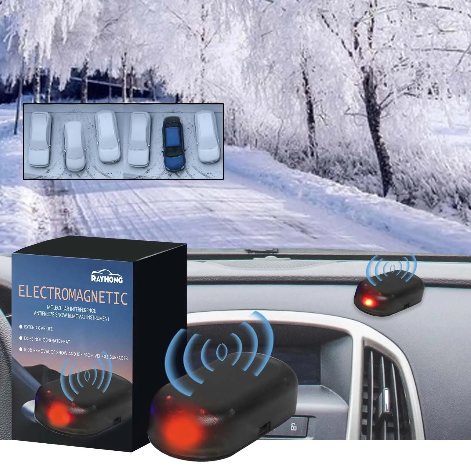 Black car windscreen de-icer tool measuring 5 by 2.6 by 1.5 centimetres.