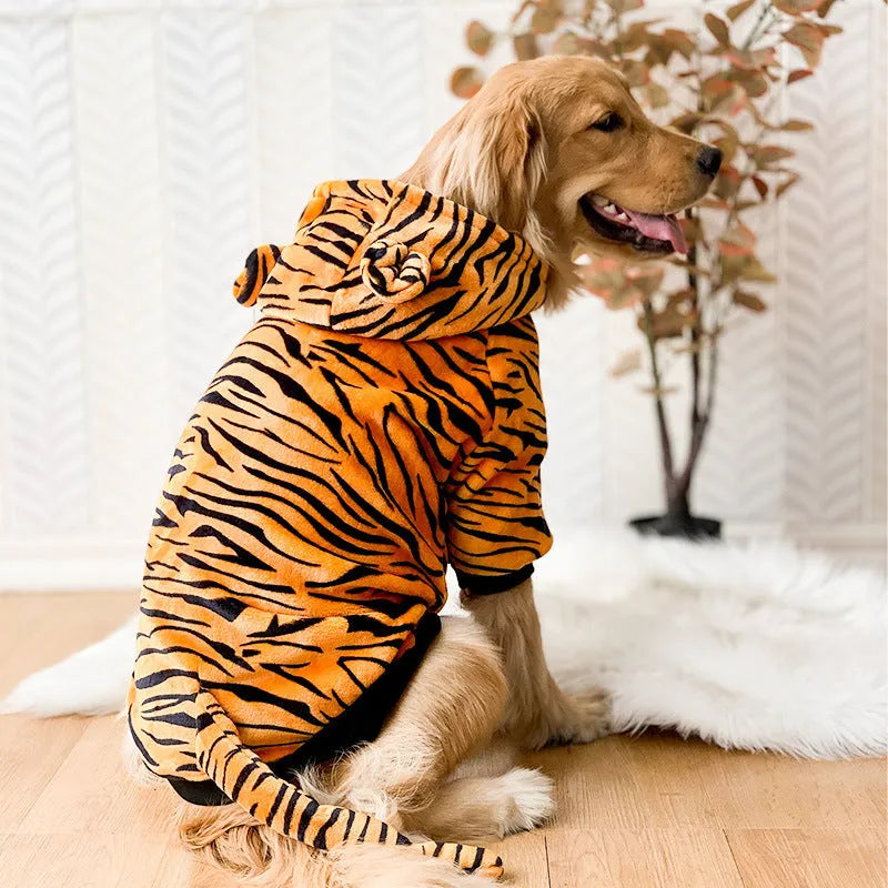 Tiger pet costume for large dogs wool lining polyester autumn winter 3XL to 8XL