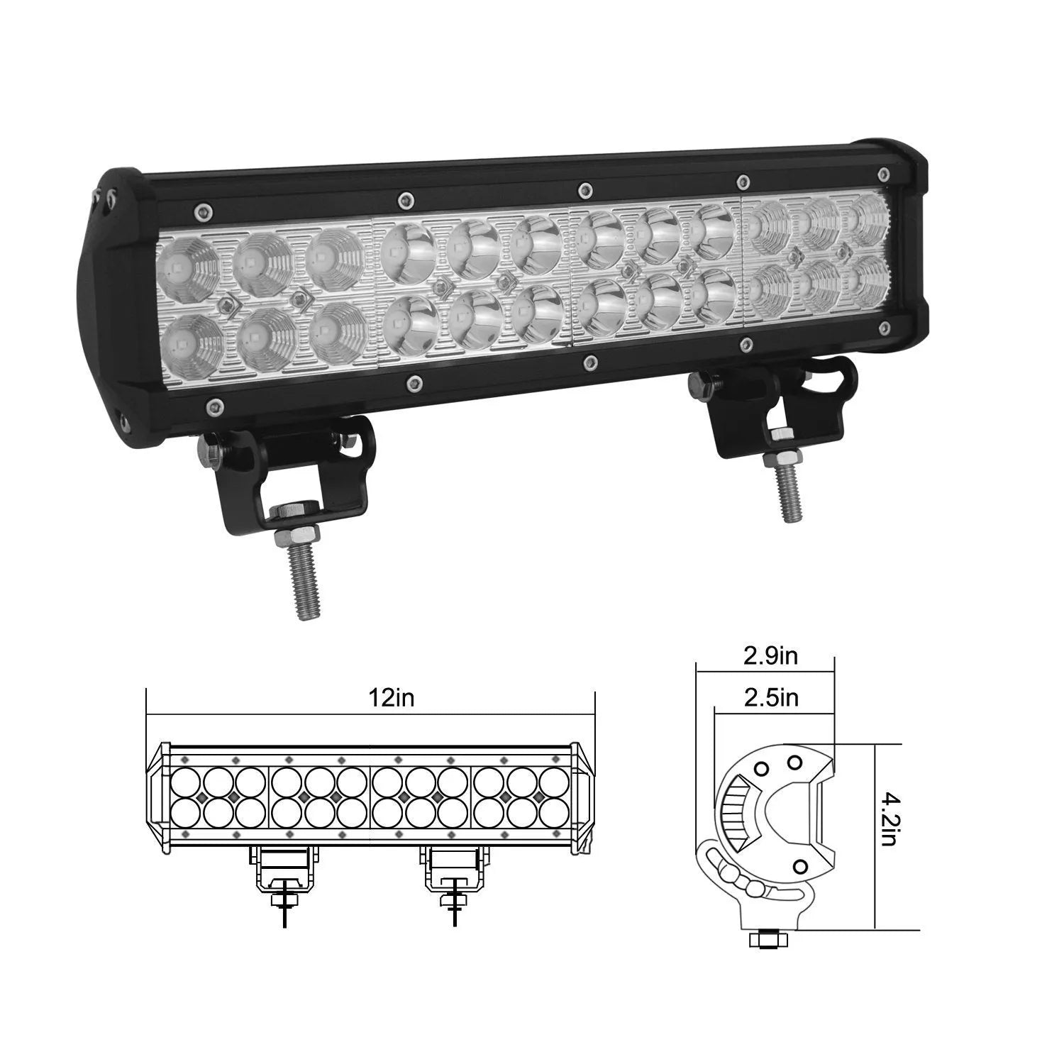 Black aluminium alloy LED roof light bar for off-road vehicles with double row LED array.
