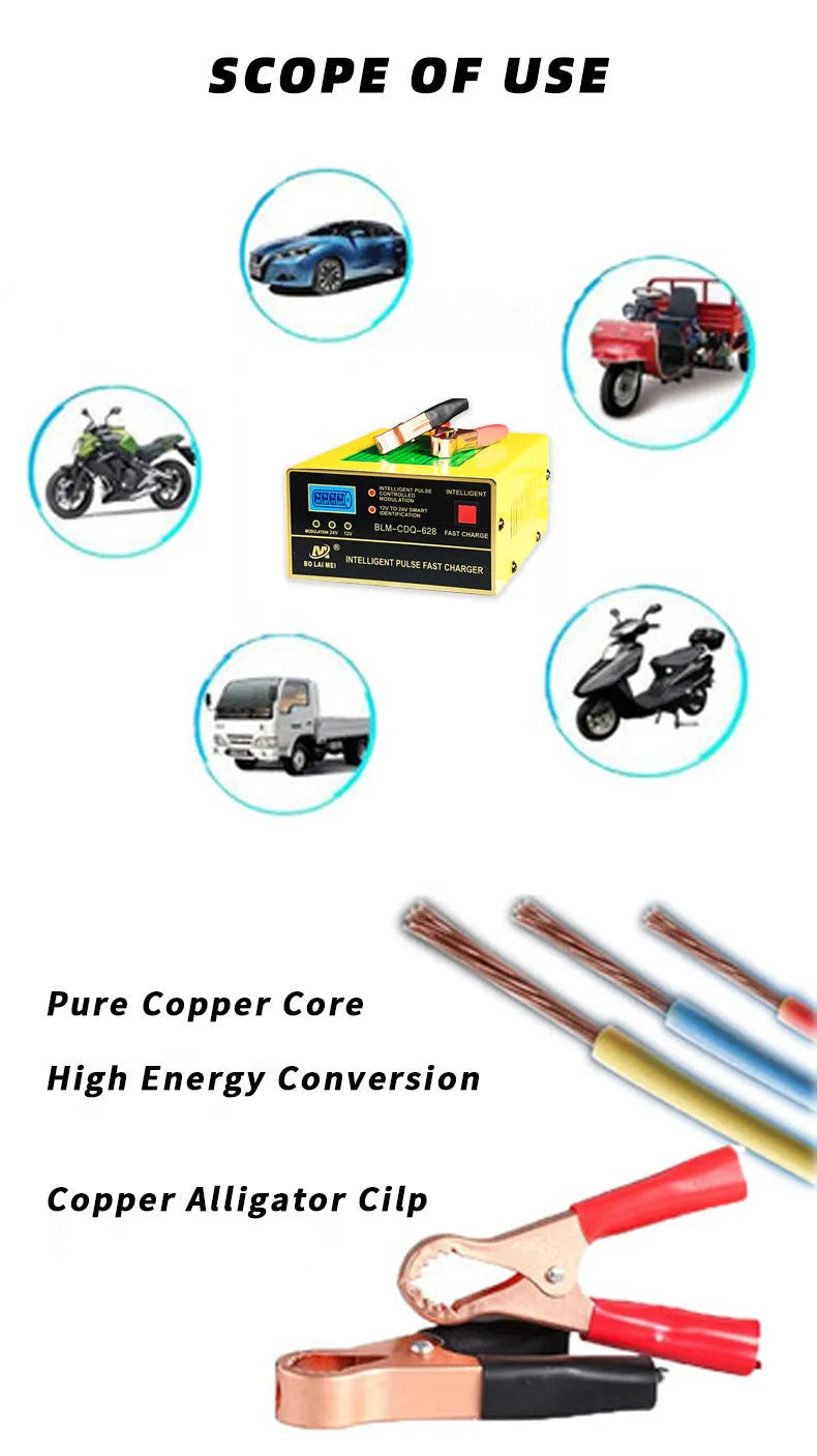 BT 168 model 12V and 24V car battery charger with American plug for lead acid batteries