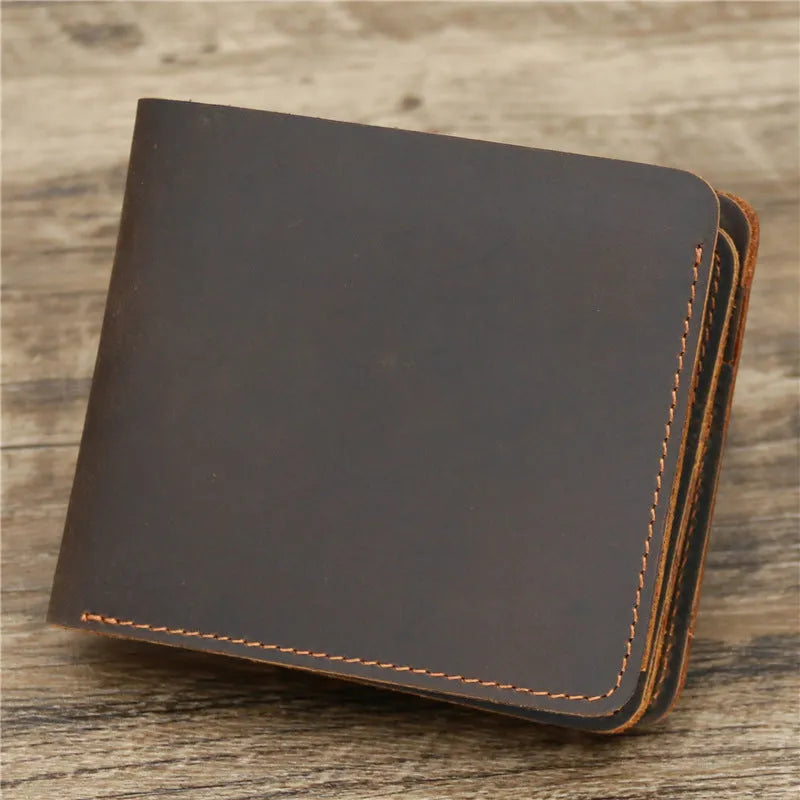 Men's genuine leather card holder wallet in dark brown or reddish brown, 11.5cm x 9.5cm x 2cm, solid colour, European style