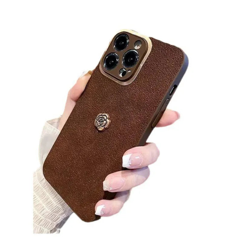 Brown frosted PC silicone phone case with anti-fall and anti-fingerprint finish for iPhone 11 to 15 series