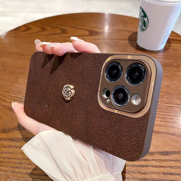 Brown frosted PC silicone phone case with anti-fall and anti-fingerprint finish for iPhone 11 to 15 series