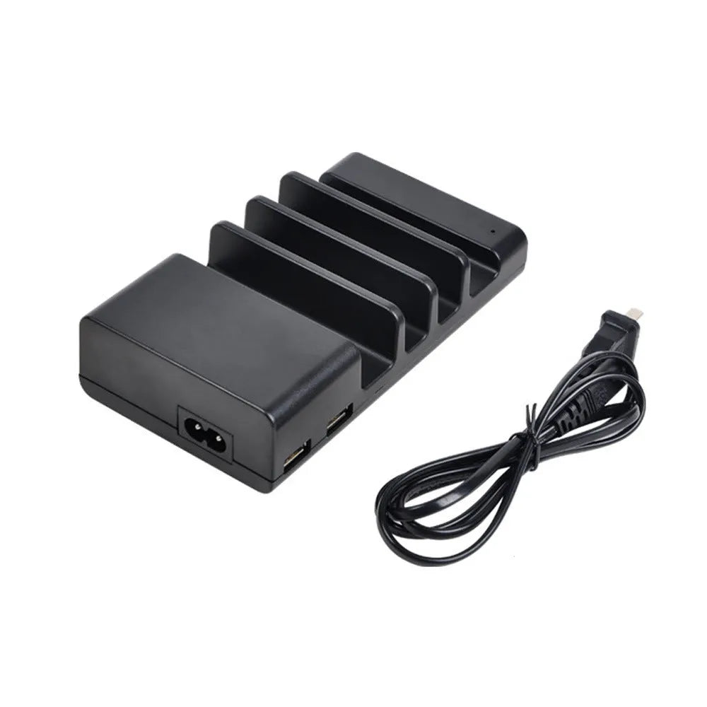 Black plastic smart universal phone desktop fast charger with USB interface and dual plug standards