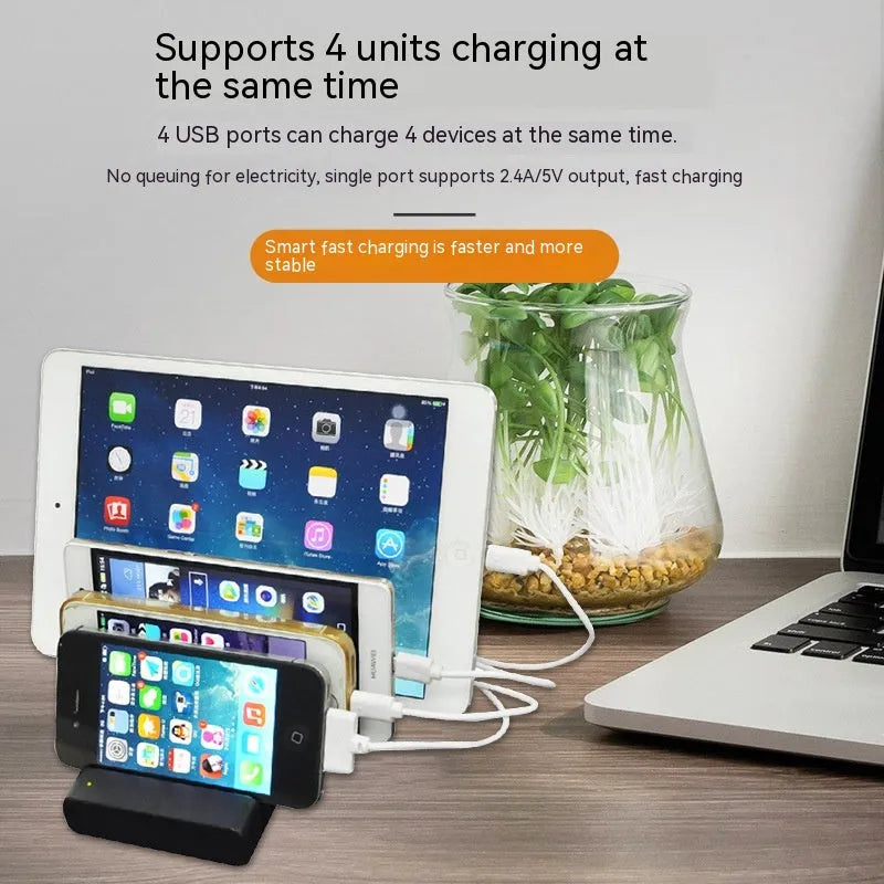 Black plastic smart universal phone desktop fast charger with USB interface and dual plug standards