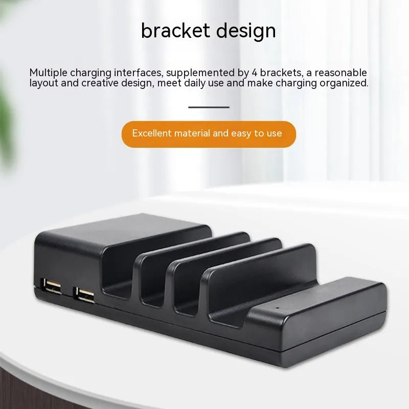 Black plastic smart universal phone desktop fast charger with USB interface and dual plug standards