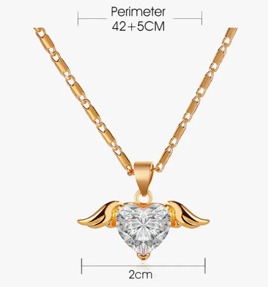 Heart wings necklace for women, copper pendant in gold finish, love themed jewellery