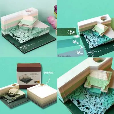 Anime architectural cartoon sticky notes pad on craft paper, 80 by 45 mm, showing One Piece castle design.