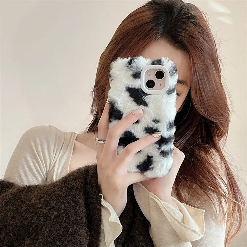 Black and white cows pattern TPU phone case for iPhone, back cover view