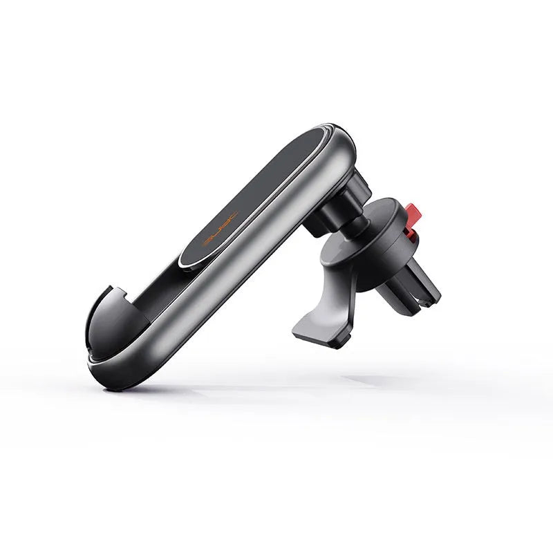 Multi-function rotating mobile phone holder mounted on car vent with phone in landscape orientation