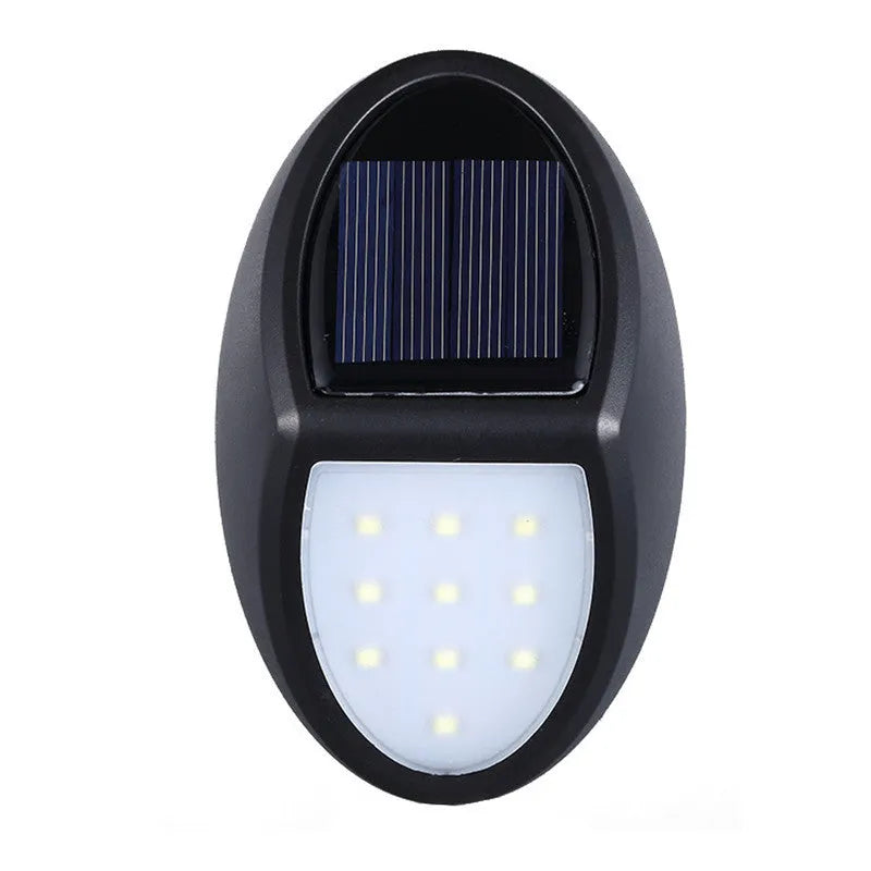 Black LED solar wall light with solar panel and automatic light sensor