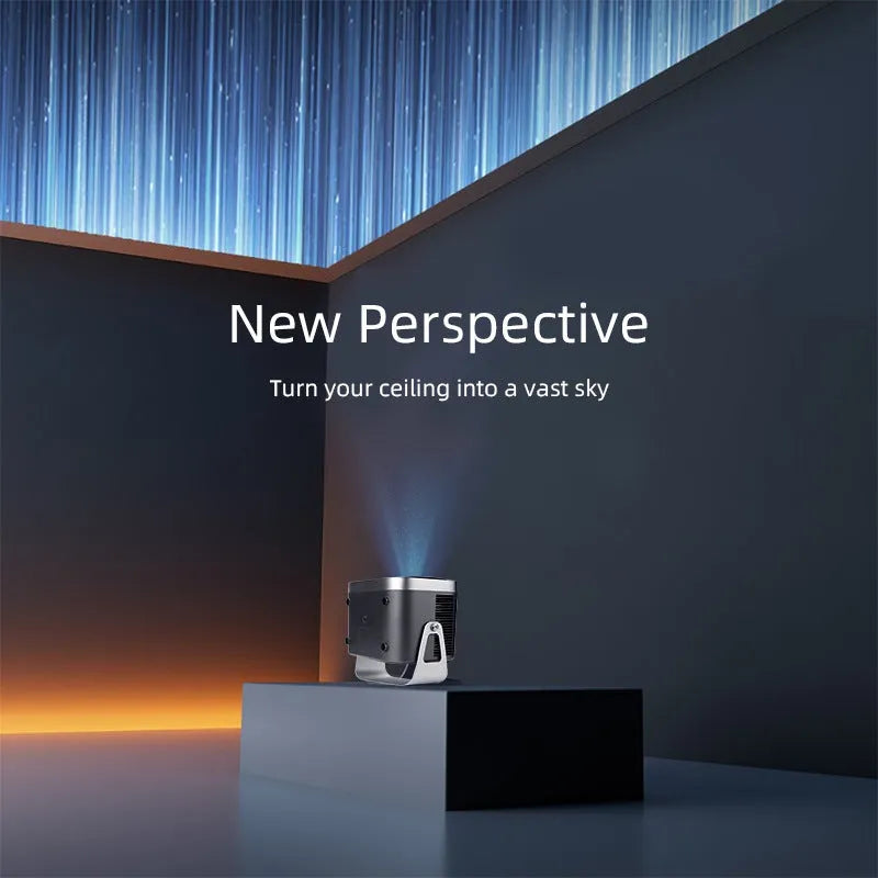 Home HD portable projector with bracket, 1280x720 resolution, and remote control on a table