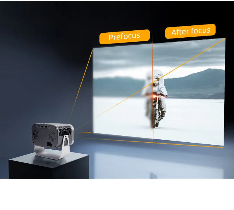 Home HD portable projector with bracket, 1280x720 resolution, and remote control on a table
