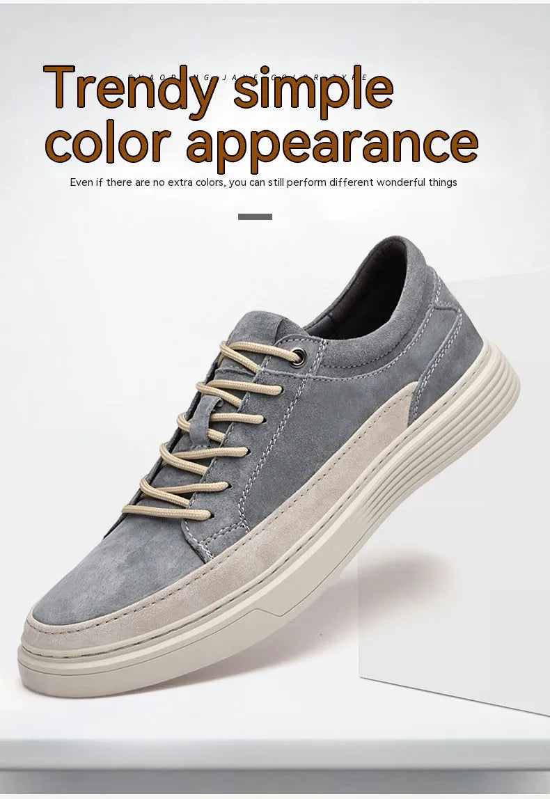 Men's grey casual skate shoes with pigskin upper and rubber sole