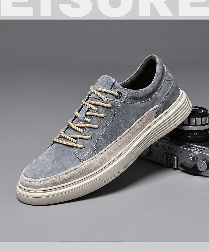 Men's grey casual skate shoes with pigskin upper and rubber sole