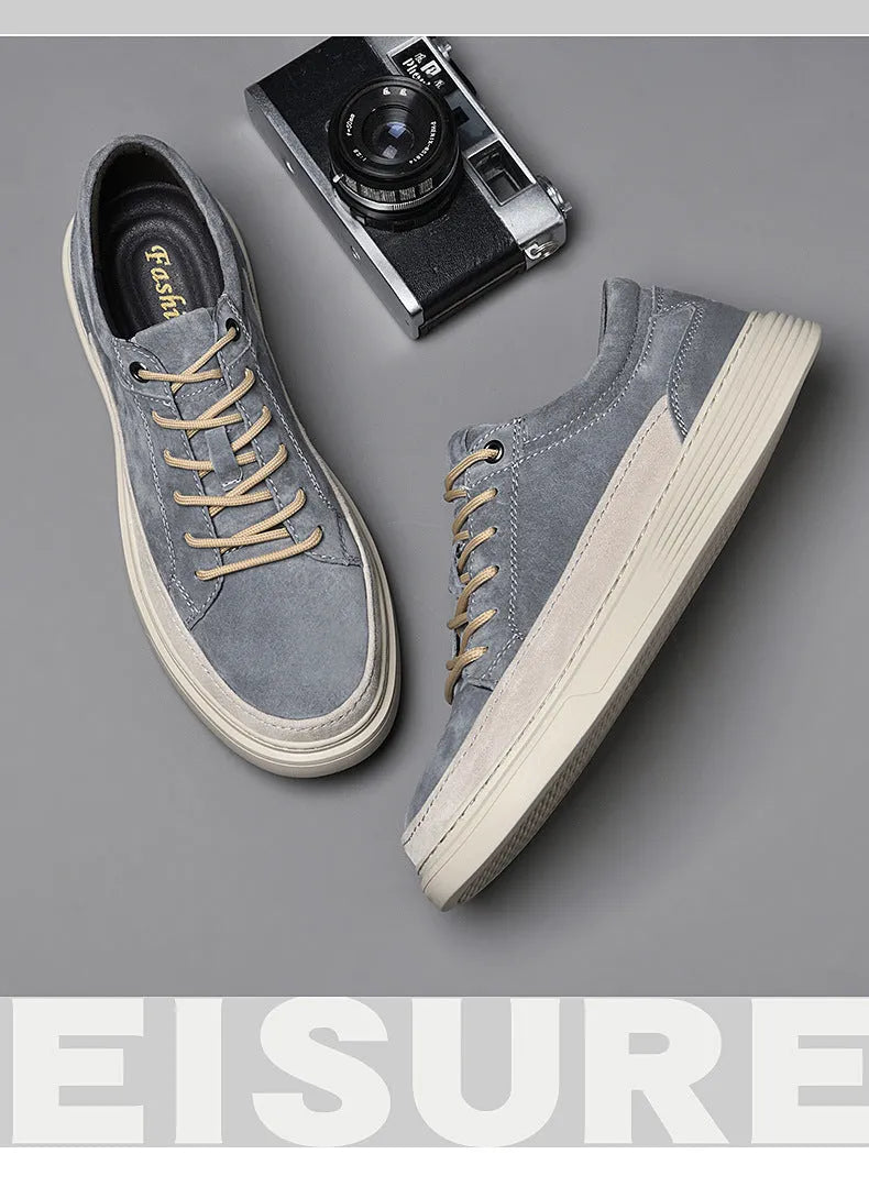 Men's grey casual skate shoes with pigskin upper and rubber sole