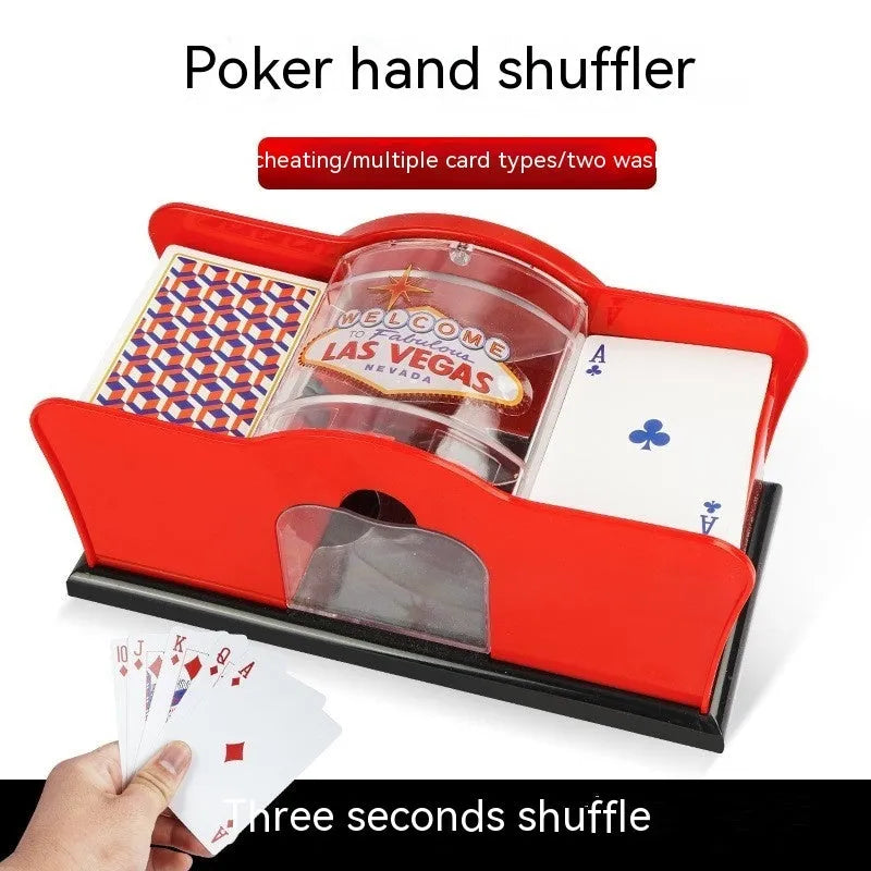 Black manual card shuffler machine with hand crank for poker games