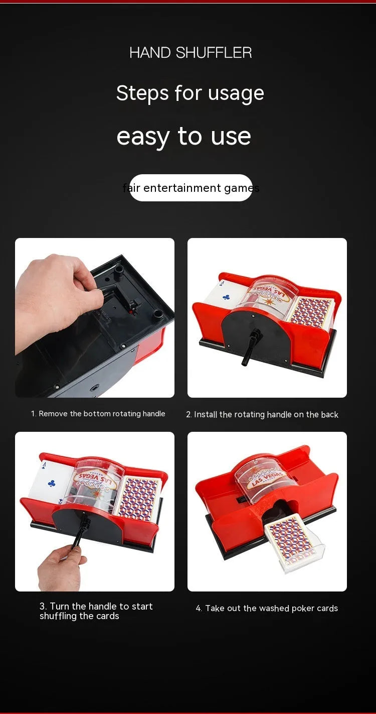 Black manual card shuffler machine with hand crank for poker games