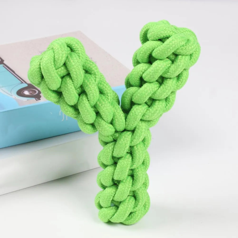 Y-shaped blue cotton rope dog toy for large breed dental health and chewing