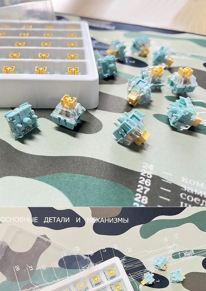 36 Sea Salt Lemon coloured PRO Mute keyboard switch shafts arranged in a pack.