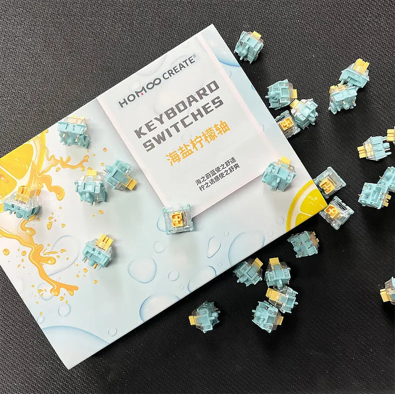 36 Sea Salt Lemon coloured PRO Mute keyboard switch shafts arranged in a pack.