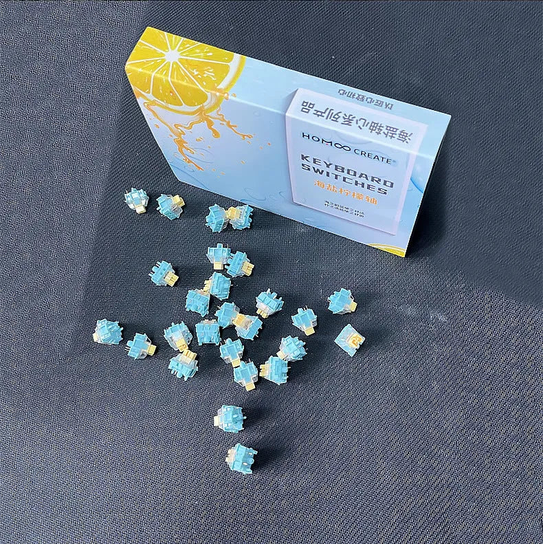 36 Sea Salt Lemon coloured PRO Mute keyboard switch shafts arranged in a pack.