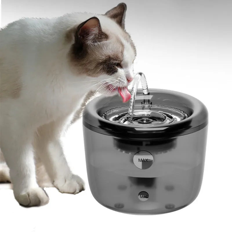 Grey automatic circulating filter water fountain for dogs and cats with USB power cable