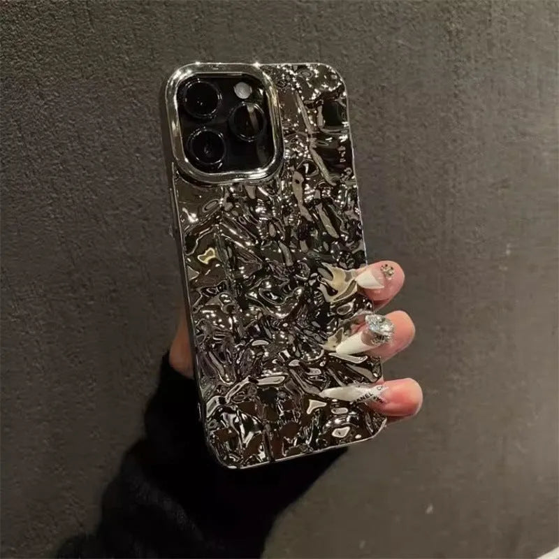 Tin foil pleated silicone phone case for Apple iPhone in black with embossed finish