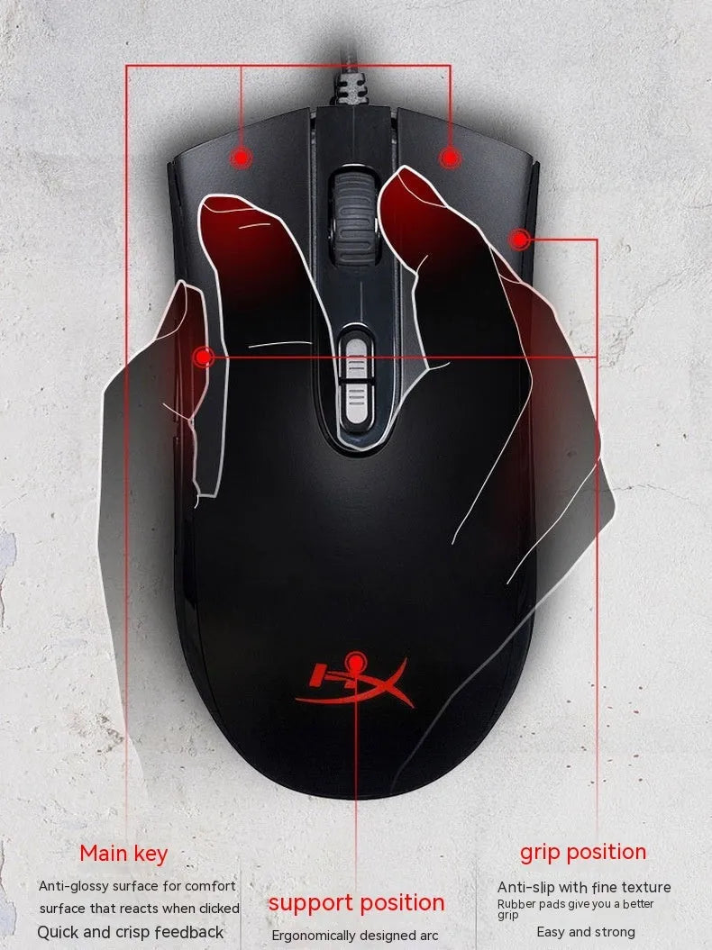 Pulsefirecore RGB wired gaming mouse in black or pink with photoelectric sensor and USB cable