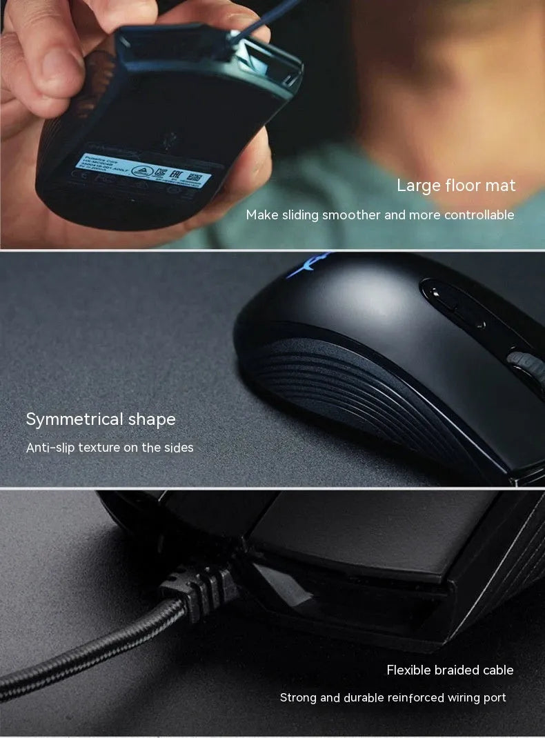 Pulsefirecore RGB wired gaming mouse in black or pink with photoelectric sensor and USB cable