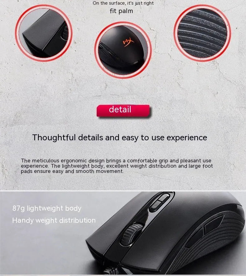 Pulsefirecore RGB wired gaming mouse in black or pink with photoelectric sensor and USB cable