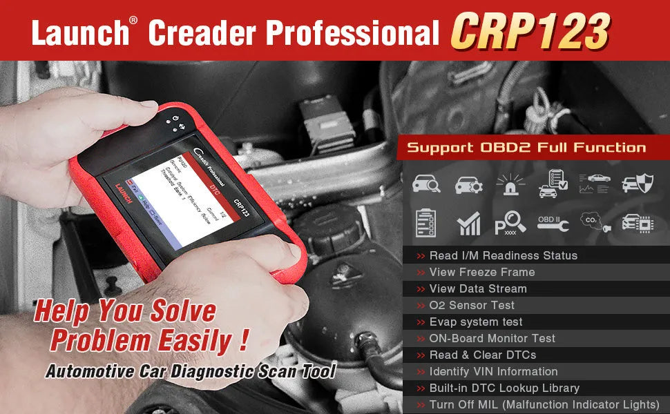 CRP123 automotive fault detector diagnostic tool scanner with cables and accessories for vehicle system analysis