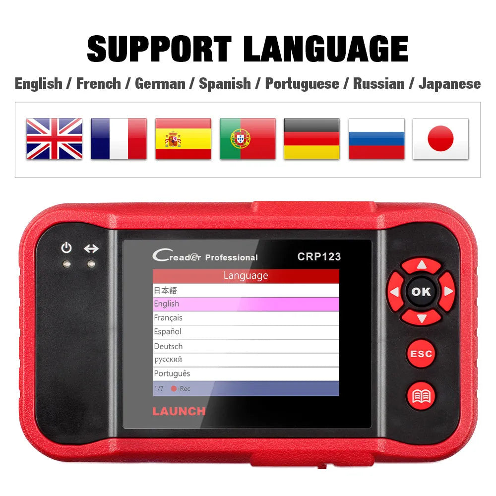 CRP123 automotive fault detector diagnostic tool scanner with cables and accessories for vehicle system analysis