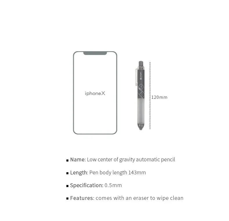 Black and white 0.5mm mechanical pencils with a soft cloud grip on the holder.