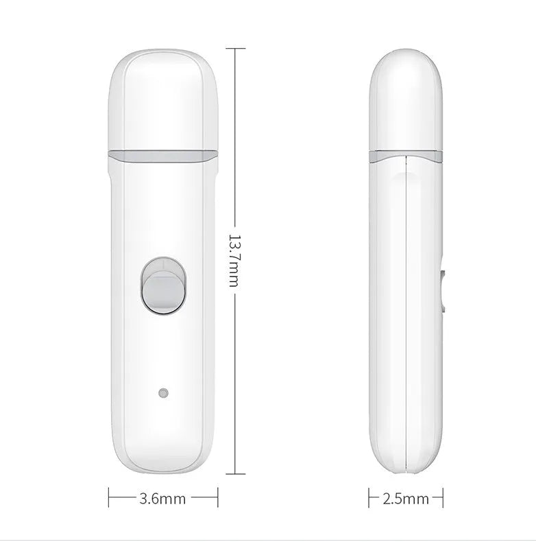 White pet electric nail polisher for cats and dogs, compact ABS body, low noise grinder