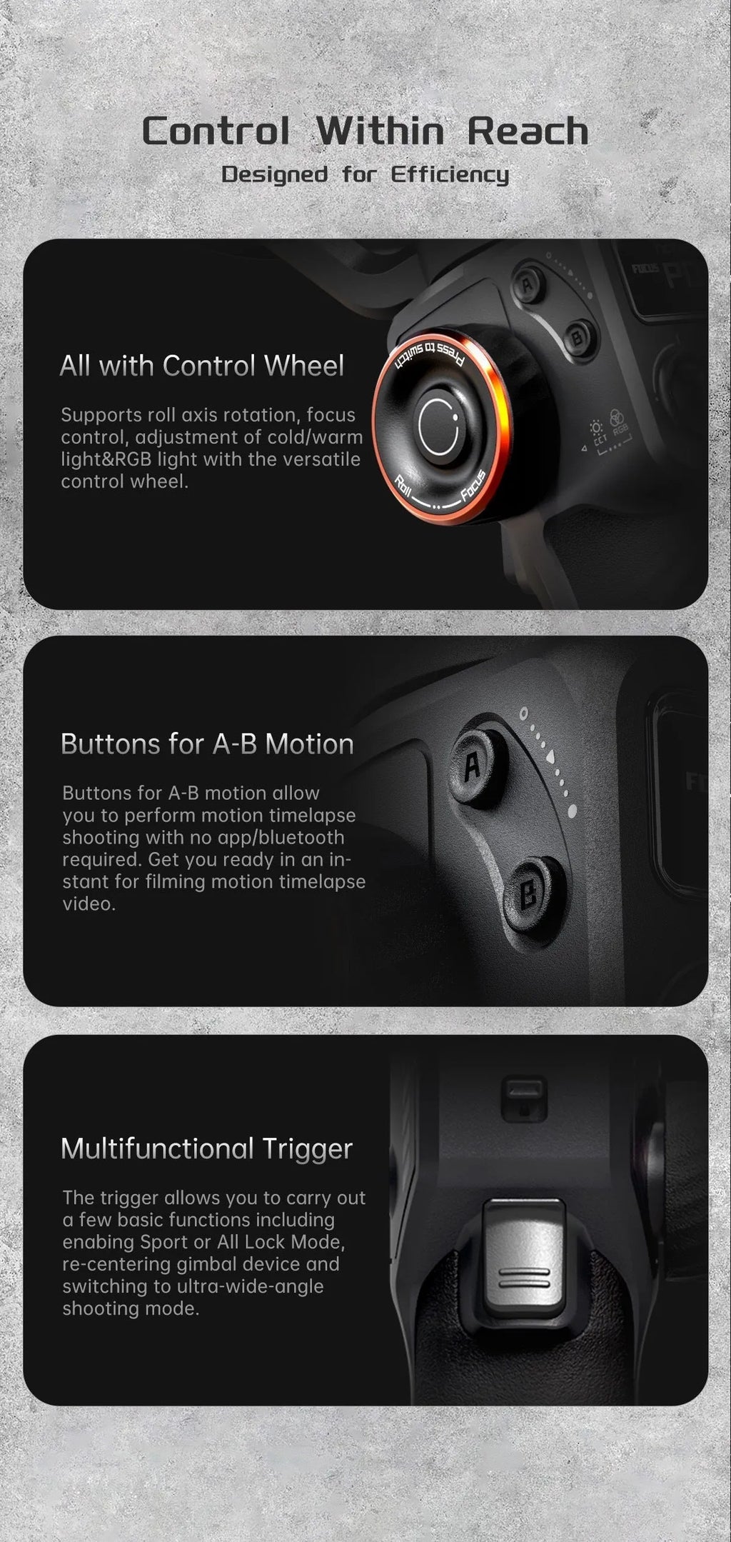 Black three-axis smartphone stabiliser with attached AI fill light on a tripod