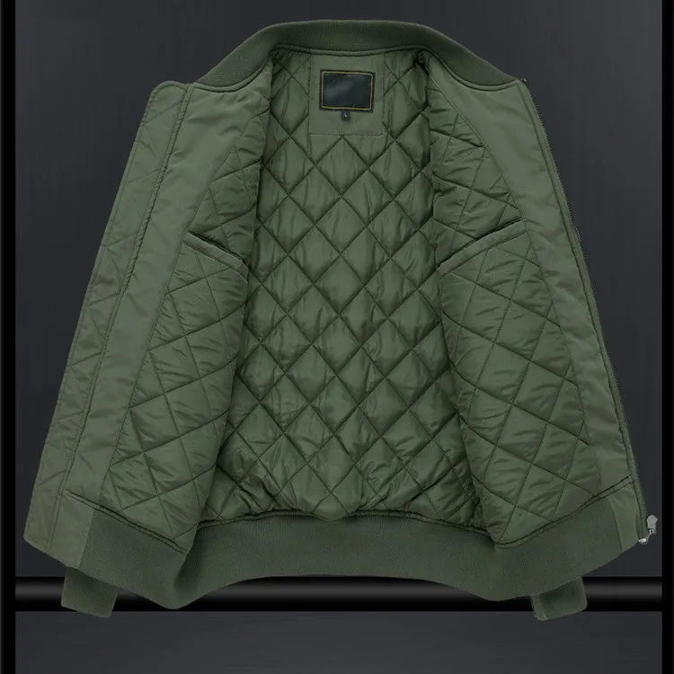 Men's fashion casual brushed jacket with baseball collar in Army Green, sizes M to 4XL