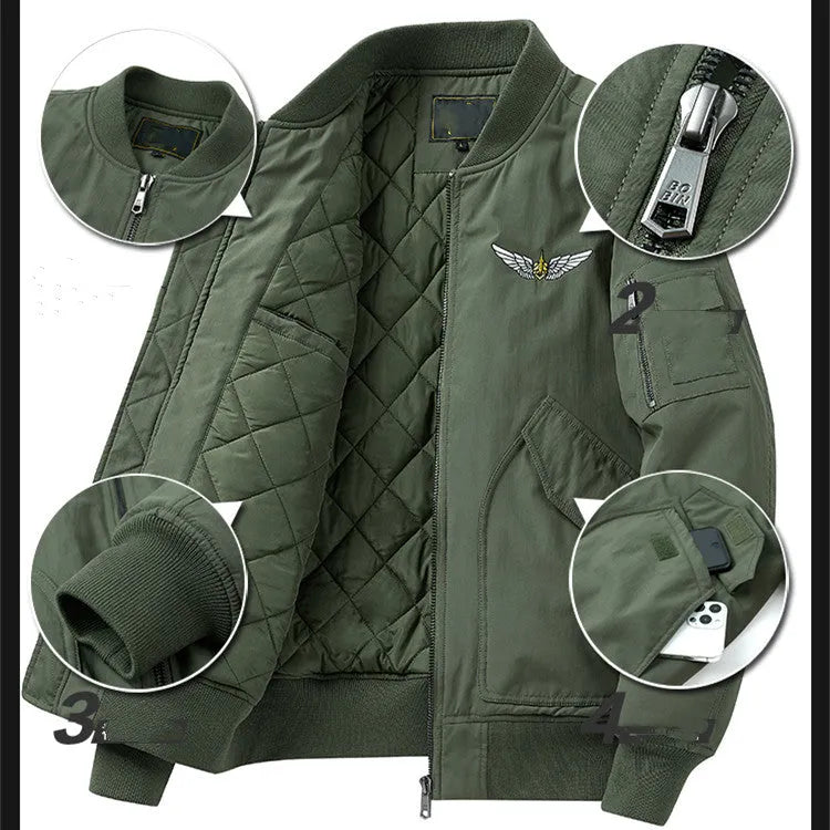 Men's fashion casual brushed jacket with baseball collar in Army Green, sizes M to 4XL