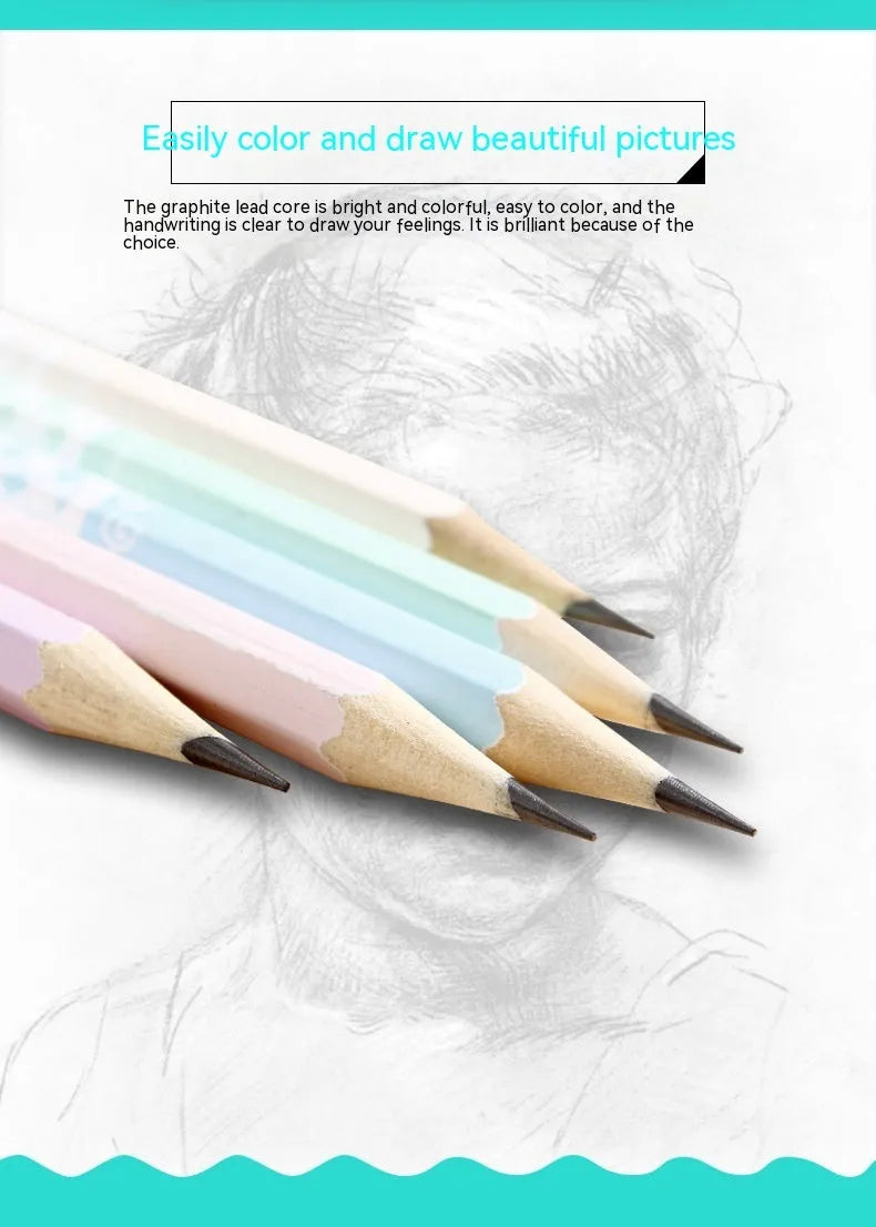 Basswood six-angle rod thermal transfer pencil with HB refill, shown in a barrel of 50 pieces.