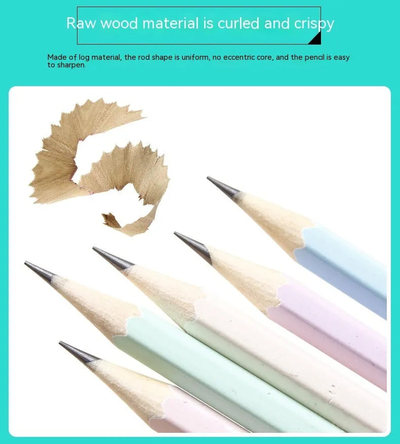 Basswood six-angle rod thermal transfer pencil with HB refill, shown in a barrel of 50 pieces.