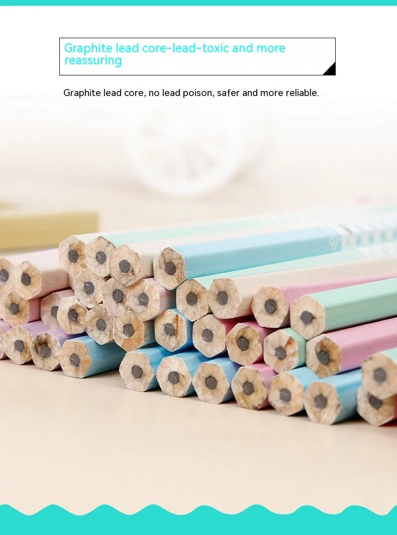 Basswood six-angle rod thermal transfer pencil with HB refill, shown in a barrel of 50 pieces.