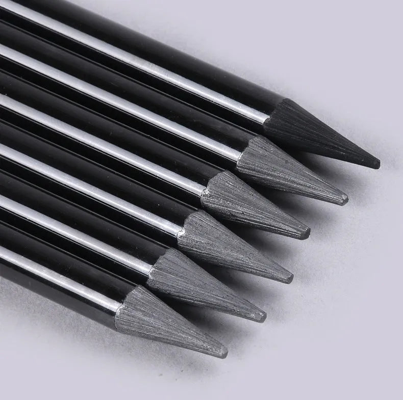 A graphite and carbonised pencil suit on a suction card, showing nine wooden pencils.