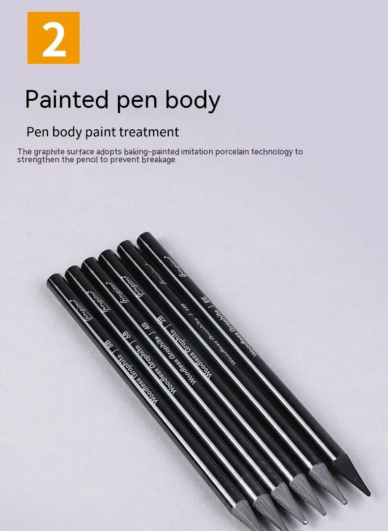 A graphite and carbonised pencil suit on a suction card, showing nine wooden pencils.