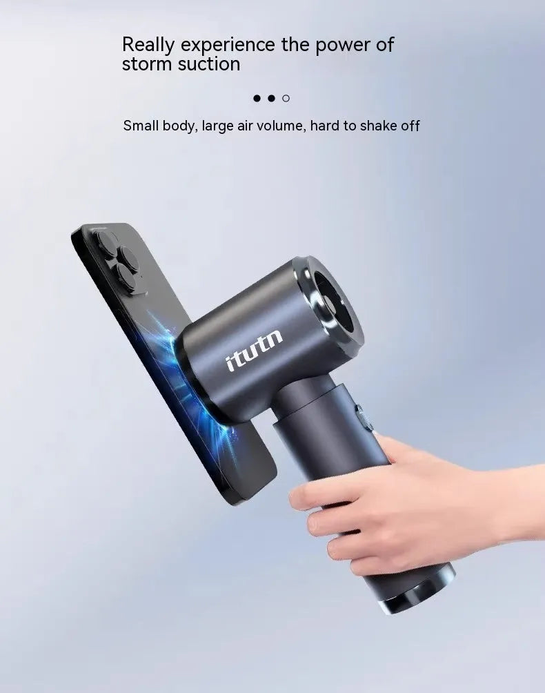 Space grey handheld cordless car vacuum cleaner and inflator with a 6000mAh battery.