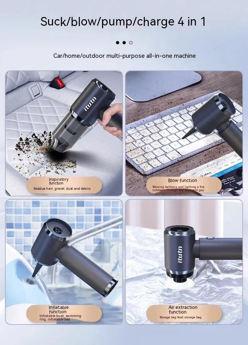 Space grey handheld cordless car vacuum cleaner and inflator with a 6000mAh battery.