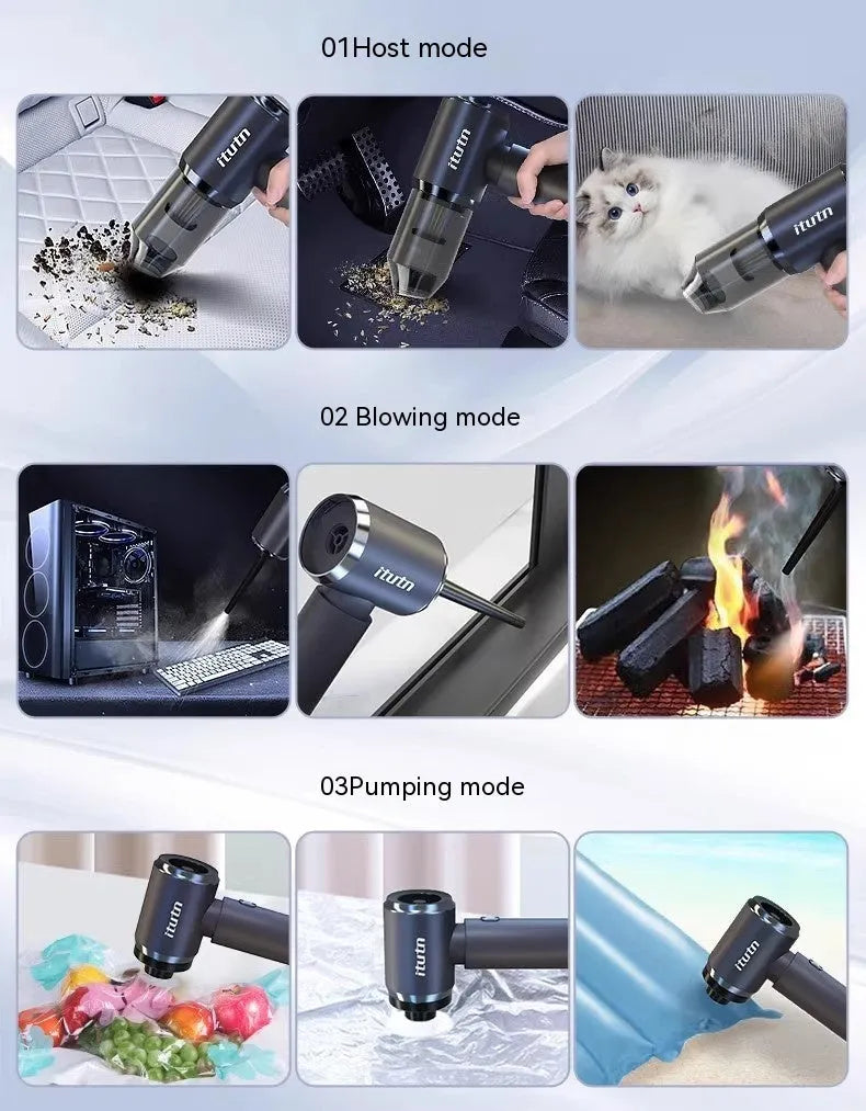 Space grey handheld cordless car vacuum cleaner and inflator with a 6000mAh battery.