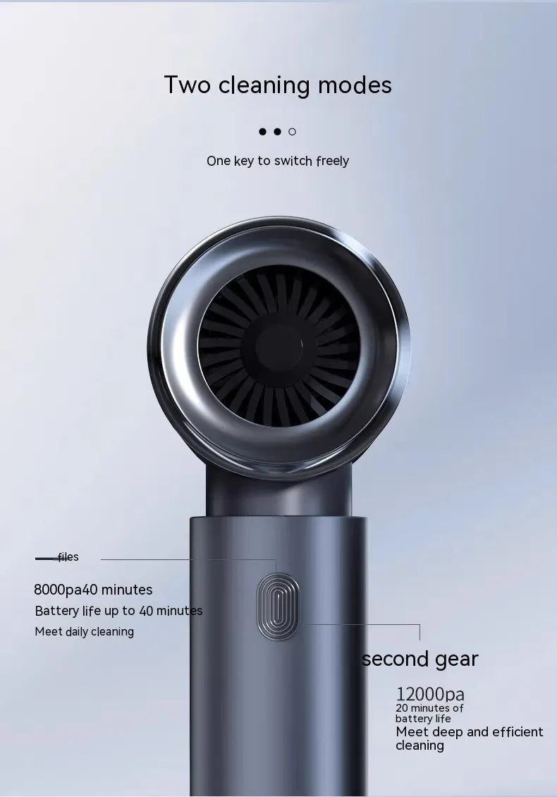 Space grey handheld cordless car vacuum cleaner and inflator with a 6000mAh battery.