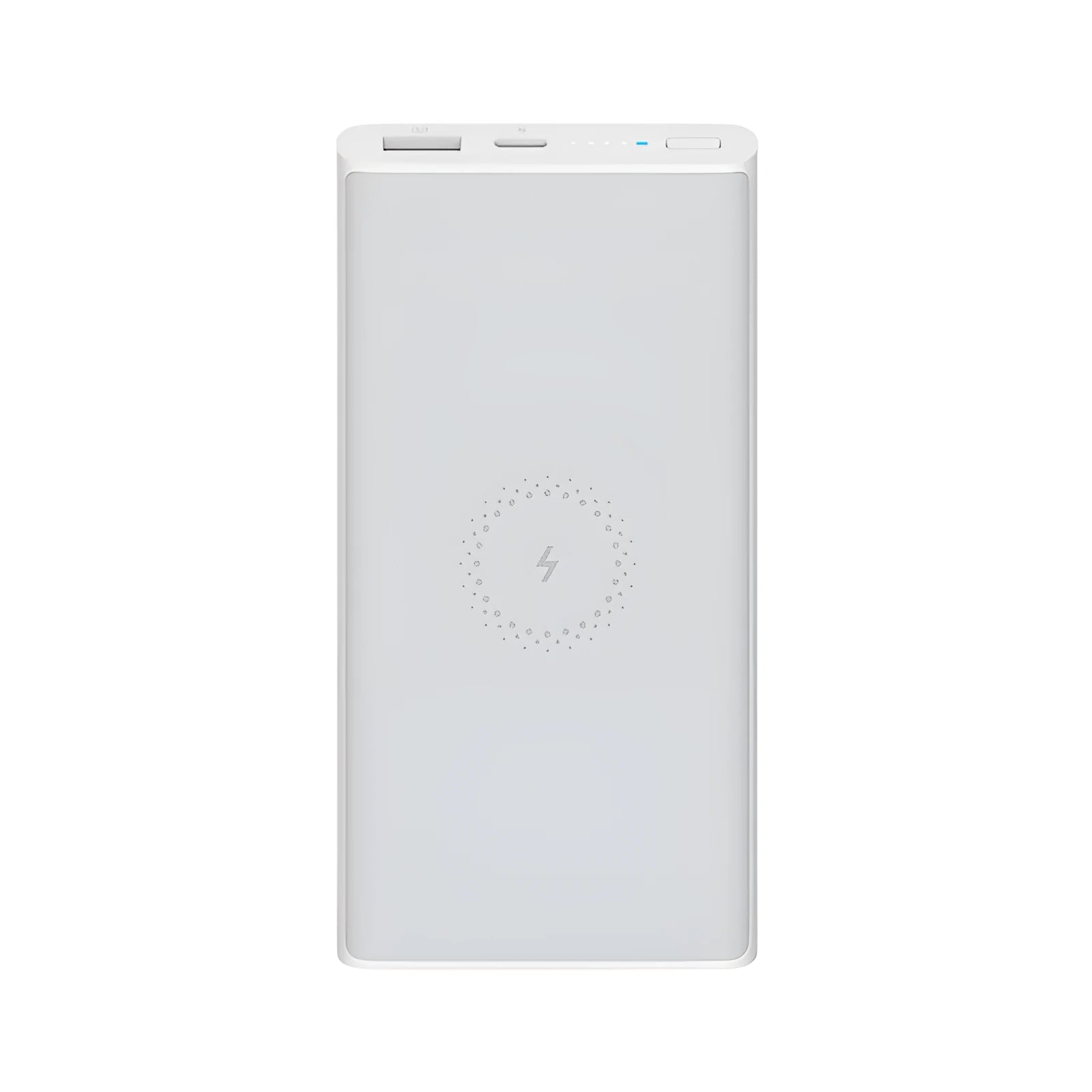 Black and white 10000mAh power bank with fast charging and wireless output features.
