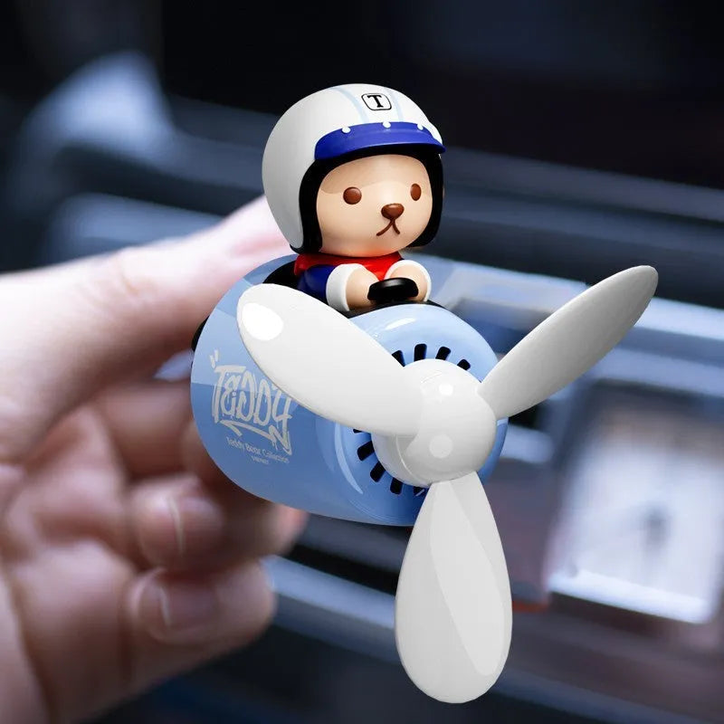 Blue plastic teddy bear car vent aromatherapy ornament with fragrance holder